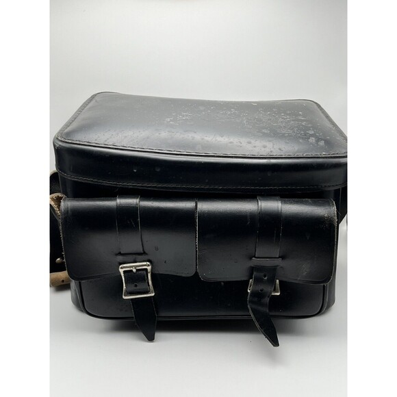 VTG Plainsman 2 Top Grain Cowhide Leather Black Hard Camera Tote BROKEN ZIPPER - Picture 2 of 9